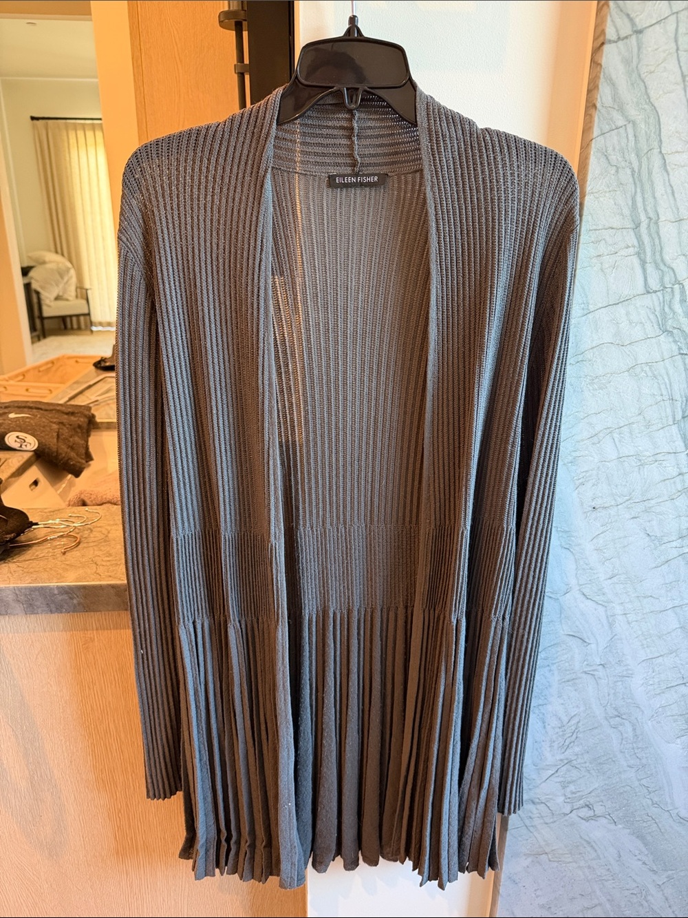 Eileen Fisher Ribbed Open Cardigan in Charcoal